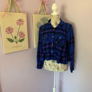 BDG (Urban Outfitters) Blue Plaid Peplum Top